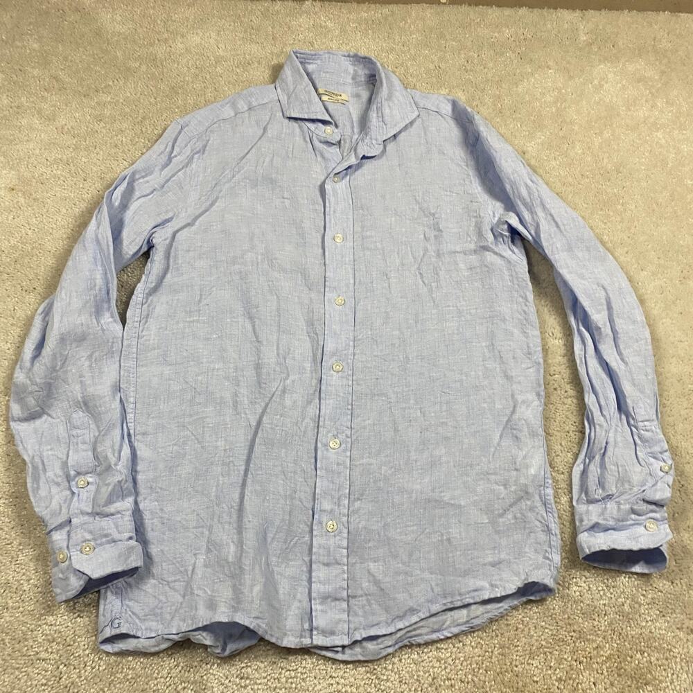 Gutteridge Shirt Mens M Blue 100% Linen Long Sleeve Button Up Casual Lightweight